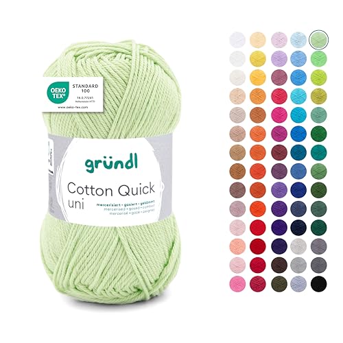 Gründl Wolle Cotton Quick uni - dünne Wolle zum Häkeln - Strickgarn - Häkelgarn - Glänzend und hautfreundlich - 100% Baumwolle - 1 Knäuel 50 g / 125 m - Nadelstärke 3-4 - lindgrün von Gründl