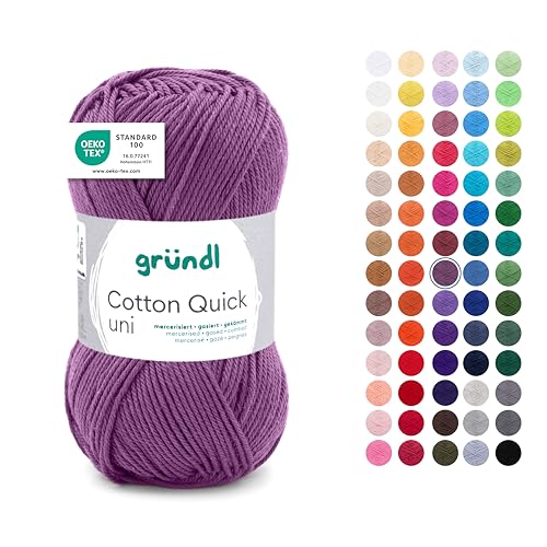 Gründl Wolle Cotton Quick uni - dünne Wolle zum Häkeln - Strickgarn - Häkelgarn - Glänzend und hautfreundlich - 100% Baumwolle - 1 Knäuel 50 g / 125 m - Nadelstärke 3-4 - mauve Gründl Wolle Cotton Quick uni - dünne Wolle zum Häkeln - Strickgarn - Häkelgarn - Glänzend und hautfreundlich - 100% Baumwolle - 1 Knäuel 50 g / 125 m - Nadelstärke 3-4 - mauve von Gründl