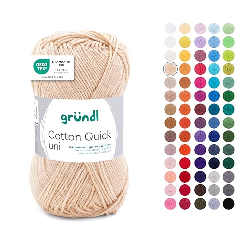 Gründl Wolle Cotton Quick uni - dünne Wolle zum Häkeln - Strickgarn - Häkelgarn - Glänzend und hautfreundlich - 100% Baumwolle - 1 Knäuel 50 g / 125 m - Nadelstärke 3-4 - eierschale Gründl Wolle Cotton Quick uni - dünne Wolle zum Häkeln - Strickgarn - Häkelgarn - Glänzend und hautfreundlich - 100% Baumwolle - 1 Knäuel 50 g / 125 m - Nadelstärke 3-4 - eierschale von Gründl