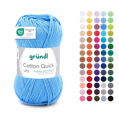 Gründl Wolle Cotton Quick uni - dünne Wolle zum Häkeln - Strickgarn - Häkelgarn - Glänzend und hautfreundlich - 100 % Baumwolle - 1 Knäuel 50 g / 125 m - Nadelstärke 3 - 4 - Hellblau Gründl Wolle Cotton Quick uni - dünne Wolle zum Häkeln - Strickgarn - Häkelgarn - Glänzend und hautfreundlich - 100 % Baumwolle - 1 Knäuel 50 g / 125 m - Nadelstärke 3 - 4 - Hellblau von Gründl