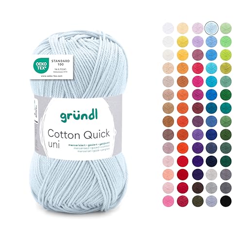 Gründl Wolle Cotton Quick uni - dünne Wolle zum Häkeln - Strickgarn - Häkelgarn - Glänzend und hautfreundlich - 100% Baumwolle - 1 Knäuel 50 g / 125 m - Nadelstärke 3-4 - blassblau von Gründl