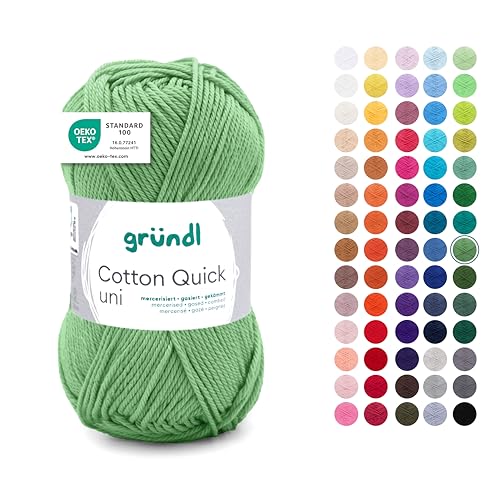 Gründl Wolle Cotton Quick uni - dünne Wolle zum Häkeln - Strickgarn - Häkelgarn - Glänzend und hautfreundlich - 100% Baumwolle - 1 Knäuel 50 g / 125 m - Nadelstärke 3-4 - salbei von Gründl