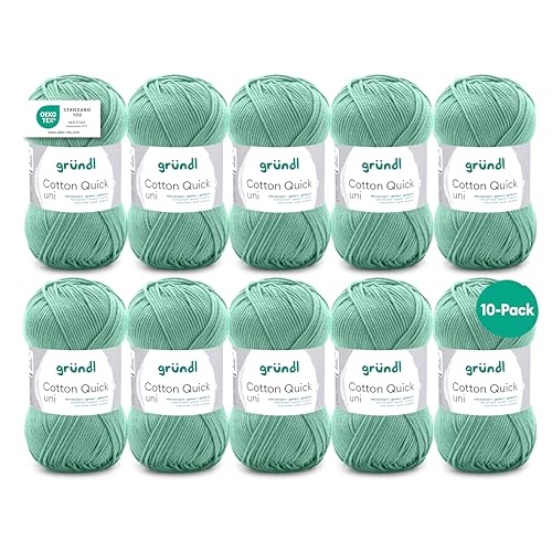 Gründl Wolle Cotton Quick uni - dünne Wolle zum Häkeln - Strickgarn - Häkelgarn - Glänzend und hautfreundlich - 100% Baumwolle - 10 Knäuel 50 g / 125 m - Nadelstärke 3-4 - apfelgrün Gründl Wolle Cotton Quick uni - dünne Wolle zum Häkeln - Strickgarn - Häkelgarn - Glänzend und hautfreundlich - 100% Baumwolle - 10 Knäuel 50 g / 125 m - Nadelstärke 3-4 - apfelgrün von Gründl