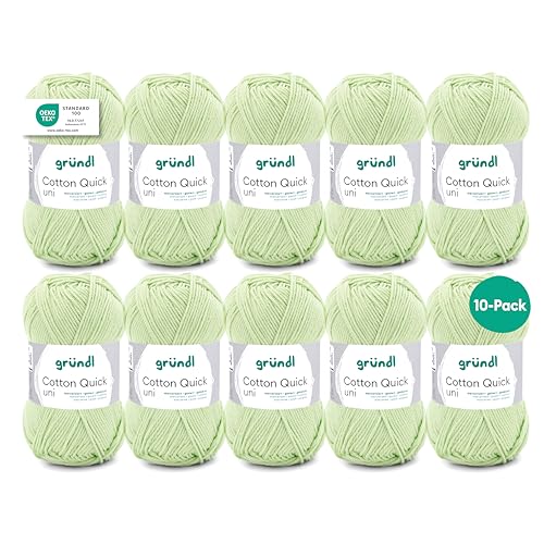 Gründl Wolle Cotton Quick uni - dünne Wolle zum Häkeln - Strickgarn - Häkelgarn - Glänzend und hautfreundlich - 100% Baumwolle - 10 Knäuel 50 g / 125 m - Nadelstärke 3-4 - lindgrün Gründl Wolle Cotton Quick uni - dünne Wolle zum Häkeln - Strickgarn - Häkelgarn - Glänzend und hautfreundlich - 100% Baumwolle - 10 Knäuel 50 g / 125 m - Nadelstärke 3-4 - lindgrün von Gründl