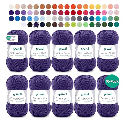 Gründl Wolle Cotton Quick uni - dünne Wolle zum Häkeln - Strickgarn - Häkelgarn - Glänzend und hautfreundlich - 100% Baumwolle - 10 Knäuel 50 g / 125 m - Nadelstärke 3-4 - nachtblau Gründl Wolle Cotton Quick uni - dünne Wolle zum Häkeln - Strickgarn - Häkelgarn - Glänzend und hautfreundlich - 100% Baumwolle - 10 Knäuel 50 g / 125 m - Nadelstärke 3-4 - nachtblau von Gründl