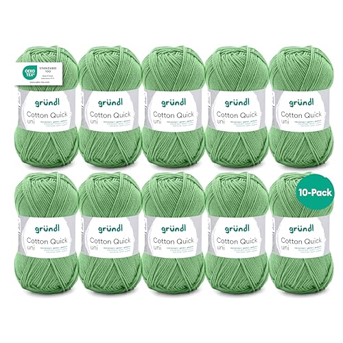 Gründl Wolle Cotton Quick uni - dünne Wolle zum Häkeln - Strickgarn - Häkelgarn - Glänzend und hautfreundlich - 100% Baumwolle - 10 Knäuel 50 g / 125 m - Nadelstärke 3-4 - salbei Gründl Wolle Cotton Quick uni - dünne Wolle zum Häkeln - Strickgarn - Häkelgarn - Glänzend und hautfreundlich - 100% Baumwolle - 10 Knäuel 50 g / 125 m - Nadelstärke 3-4 - salbei von Gründl