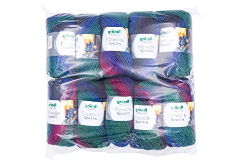 Gründl Wolle Filzwolle Spectra - Dicke Wolle zum Filzen in der Waschmaschine - Strickgarn- Weich und hautfreundlich - 100% Schurwolle - 10 Knäuel 100 g /100 m -Nadelstärke 8-9 - mystery multicolor von Gründl