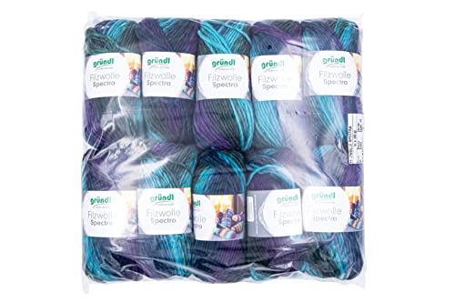 Gründl Wolle Filzwolle Spectra - Dicke Wolle zum Filzen in der Waschmaschine - Strickgarn- Weich und hautfreundlich - 100% Schurwolle - 10 Knäuel 100 g /100 m -Nadelstärke 8-9 - ocean multicolor von Gründl