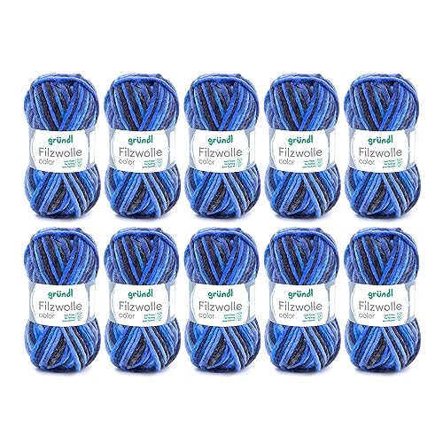 Gründl Wolle Filzwolle color - Dicke Wolle zum Filzen in der Waschmaschine - Strickgarn zum Filzen - Weich und hautfreundlich - 100 % Schurwolle - 10 Knäuel 50 g /50 m -Nadelstärke 8-9 - blau-grau von Gründl