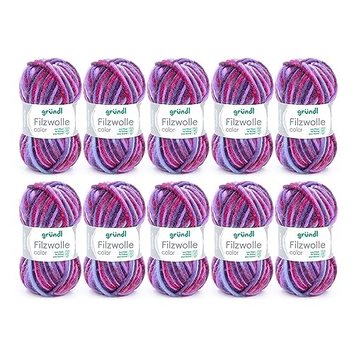 Gründl Wolle Filzwolle color - Dicke Wolle zum Filzen in der Waschmaschine - Strickgarn zum Filzen - Weich und hautfreundlich - 100 % Schurwolle - 10 Knäuel 50 g /50 m -Nadelstärke 8-9 - flieder-blau von Gründl