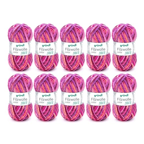 Gründl Wolle Filzwolle color - Dicke Wolle zum Filzen in der Waschmaschine - Strickgarn zum Filzen - Weich und hautfreundlich - 100 % Schurwolle - 10 Knäuel 50 g /50 m -Nadelstärke 8-9 - orange-lila von Gründl