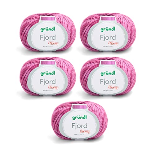 Gründl Wolle Fjord Made in Italy (52% Schurwolle Merino superwash, 48% Microfaser, 5 x 100 g/125 m, Nadelstärke: 5 mm – 6 mm), rosa-cyclam von Gründl