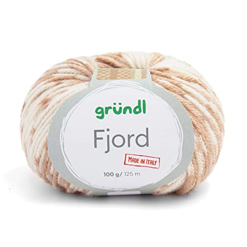 Gründl Wolle Fjord Made in Italy (52% Schurwolle Merino superwash, 48% Microfaser,100 g/125 m, Nadelstärke: 5 mm – 6 mm), creme-hellbeige von Gründl