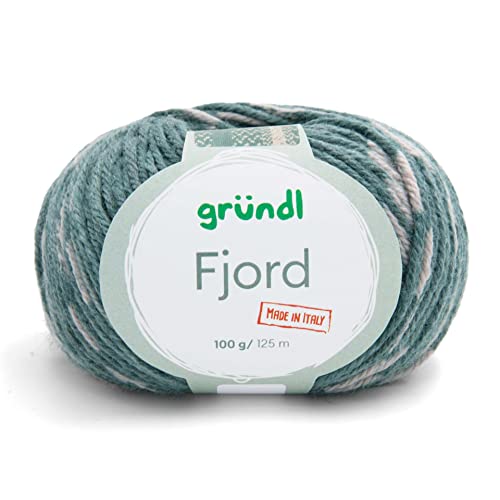 Gründl Wolle Fjord Made in Italy (52% Schurwolle Merino superwash, 48% Microfaser,100 g/125 m, Nadelstärke: 5 mm – 6 mm), hellgrau-flaschengrün von Gründl