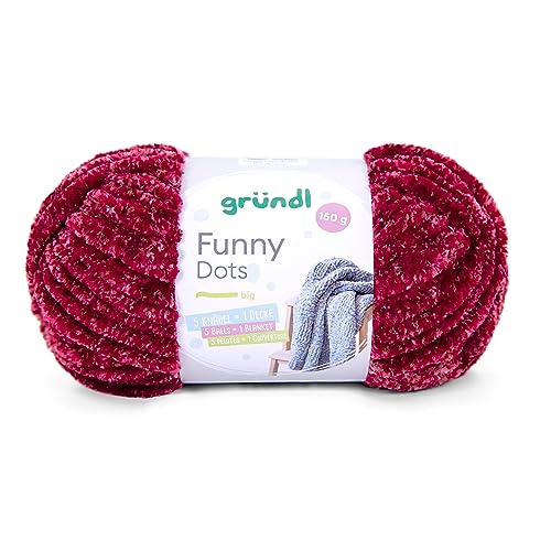 Gründl Wolle Funny Dots Strick- & Häkelgarn (weiches samtartiges Chenille-Garn aus 100% Polyester, 1 x 150 g / 60 m, Nadelstärke: 9-10), bordeaux-purpurrot von Gründl