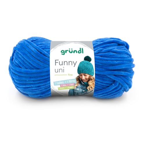 Gründl Wolle Funny Uni - weiche Chenille Wolle zum Häkeln - Kuschelig und hautfreundlich - 100% Polyester - 1 Knäuel 100 g / 120 m - Nadelstärke 5-6 - Royalblau von Gründl