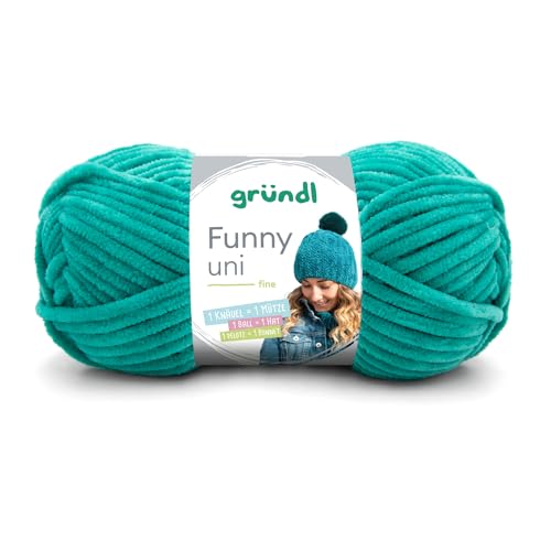 Gründl Wolle Funny Uni - weiche Chenille Wolle zum Häkeln - Kuschelig und hautfreundlich - 100% Polyester - 1 Knäuel 100 g / 120 m - Nadelstärke 5-6 - smaragd von Gründl
