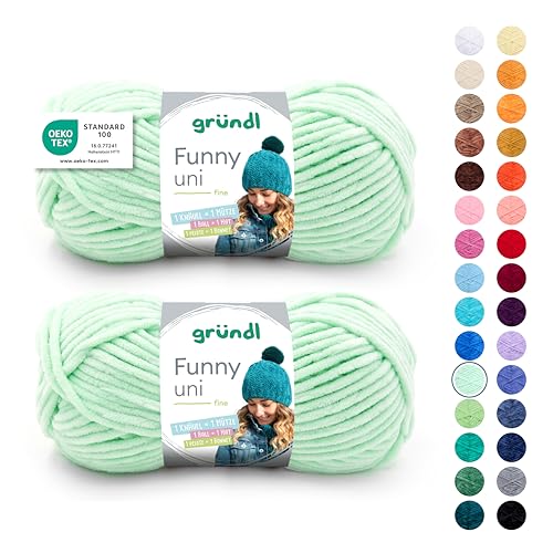Gründl Wolle Funny uni - weiche Chenille Wolle zum Häkeln - Kuschelig und hautfreundlich - 100% Polyester - 2 Knäuel 100 g / 120 m - Nadelstärke 5-6, Pastellgrün von Gründl