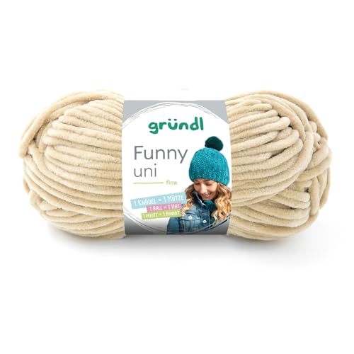 Gründl Wolle Funny uni - weiche Chenille Wolle zum Häkeln - Kuschelig und hautfreundlich - 100% Polyester - 1 Knäuel 100 g / 120 m - Nadelstärke 5-6 - beige von Gründl