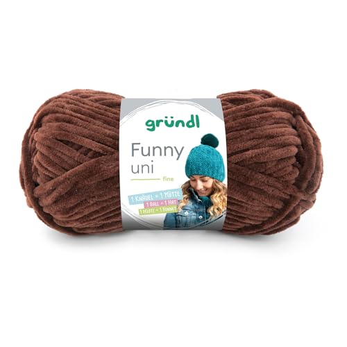 Gründl Wolle Funny uni - weiche Chenille Wolle zum Häkeln - Kuschelig und hautfreundlich - 100% Polyester - 1 Knäuel 100 g / 120 m - Nadelstärke 5-6 - braun von Gründl