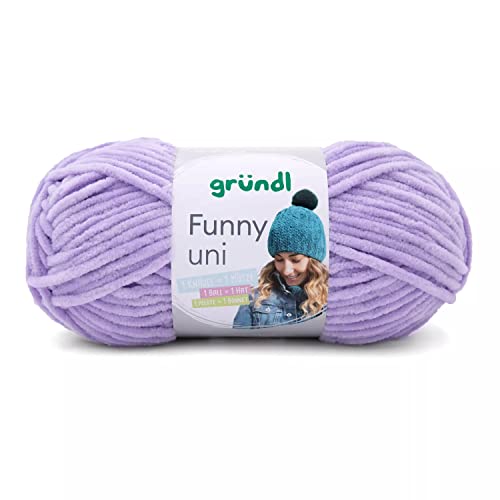 Gründl Wolle Funny uni - weiche Chenille Wolle zum Häkeln - Kuschelig und hautfreundlich - 100% Polyester - 1 Knäuel 100 g / 120 m - Nadelstärke 5-6 - lavendel von Gründl