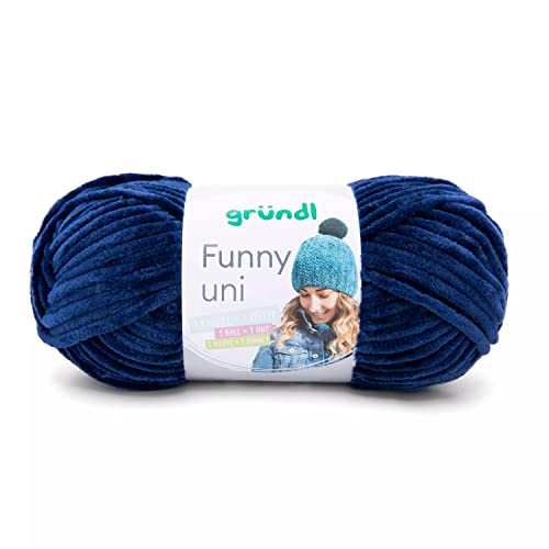 Gründl Wolle Funny uni - weiche Chenille Wolle zum Häkeln - Kuschelig und hautfreundlich - 100% Polyester - 1 Knäuel 100 g / 120 m - Nadelstärke 5-6 - navy von Gründl