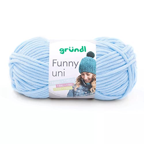 Gründl Wolle Funny uni - weiche Chenille Wolle zum Häkeln - Kuschelig und hautfreundlich - 100% Polyester - 1 Knäuel 100 g / 120 m - Nadelstärke 5-6 - pastellblau von Gründl