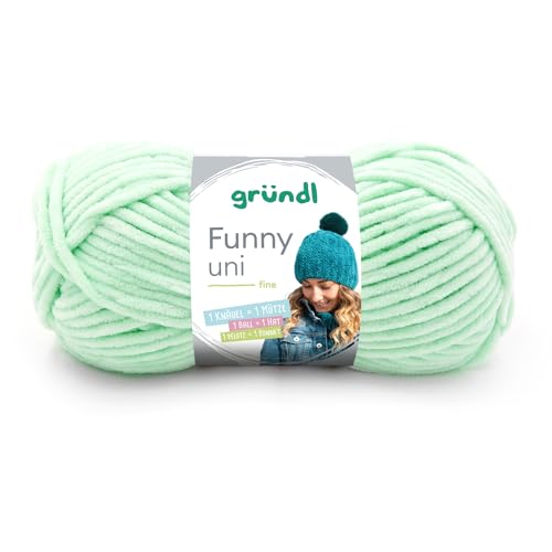 Gründl Wolle Funny uni - weiche Chenille Wolle zum Häkeln - Kuschelig und hautfreundlich - 100% Polyester - 1 Knäuel 100 g / 120 m - Nadelstärke 5-6 - pastellgrün von Gründl