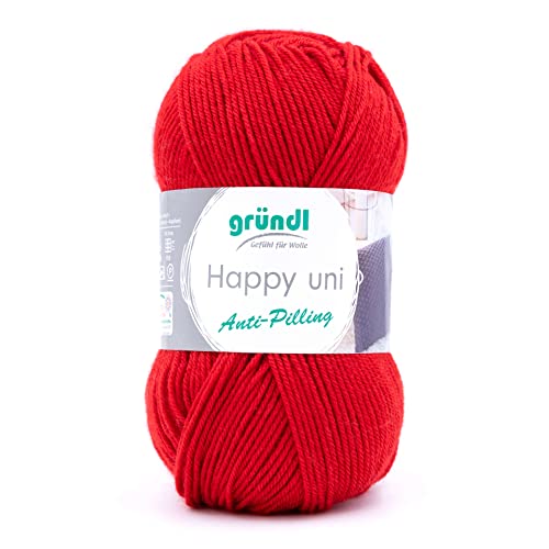 Gründl Wolle Happy Uni (Strick- und Häkelgarn mit wollartigem Charakter aus 100% Polyacryl, Anti-Pilling, 100 g / 250 m, Nadelstärke: 4-5, 1 x 100 g), Kaminrot von Gründl