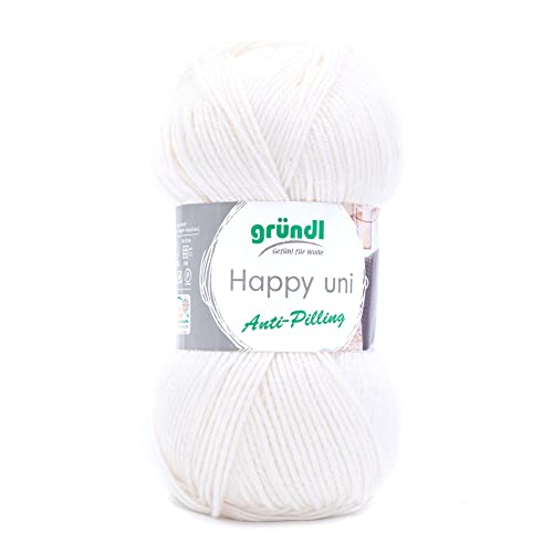 Gründl Wolle Happy Uni (Strick- und Häkelgarn mit wollartigem Charakter aus 100% Polyacryl, Anti-Pilling, 100 g / 250 m, Nadelstärke: 4-5, 1 x 100 g), Weiß von Gründl