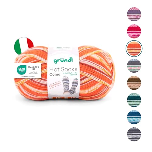 Gründl Wolle Hot Socks Como 4-fach - Sockenwolle für 1 Paar Socken - Sockengarn - Weich und hautfreundlich - 75% Schurwolle, 25% Polyamid - 1 Knäuel 100 g / 420 m -Nadelstärke 2,5-3 - kürbis-camel von Gründl