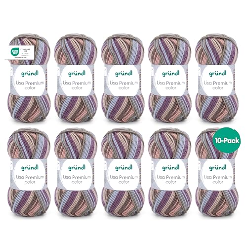 Gründl Wolle Lisa Premium color - Garn zum Stricken mit Farbverlauf - Strickgarn - Häkelgarn - Weich und hautfreundlich - 100% Polyacryl 10 Knäuel 50 g / 133 m -Nadelstärke 3,5-4,5 - beige-apricot von Gründl