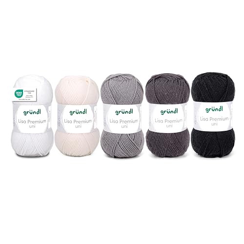 Gründl Wolle Lisa Premium uni - Garn zum Stricken - Strickgarn - Häkelgarn - Weich und hautfreundlich - 100% Polyacryl 5 Knäuel 50 g / 133 m - Nadelstärke 3,5-4,5 - Weiß-Grau-Schwarz Gründl Wolle Lisa Premium uni - Garn zum Stricken - Strickgarn - Häkelgarn - Weich und hautfreundlich - 100% Polyacryl 5 Knäuel 50 g / 133 m - Nadelstärke 3,5-4,5 - Weiß-Grau-Schwarz von Gründl