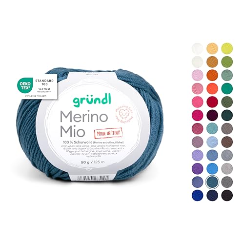 Gründl Wolle Merino Mio - weiche Merinowolle zum Stricken und Häkeln - Kuschelig und hautfreundliche - 100% Schurwolle (Merino extrafein) - 1 Knäuel - 50 g / 125 m - Nadelstärke 3-4 - blaugrün von Gründl