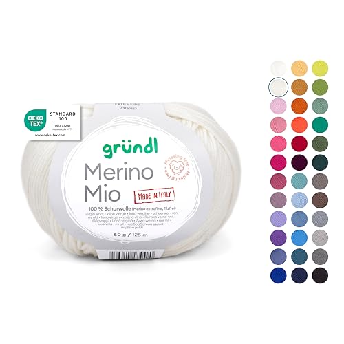 Gründl Wolle Merino Mio - weiche Merinowolle zum Stricken und Häkeln - Kuschelig und hautfreundliche - 100% Schurwolle (Merino extrafein) - 1 Knäuel - 50 g / 125 m - Nadelstärke 3-4 - creme von Gründl