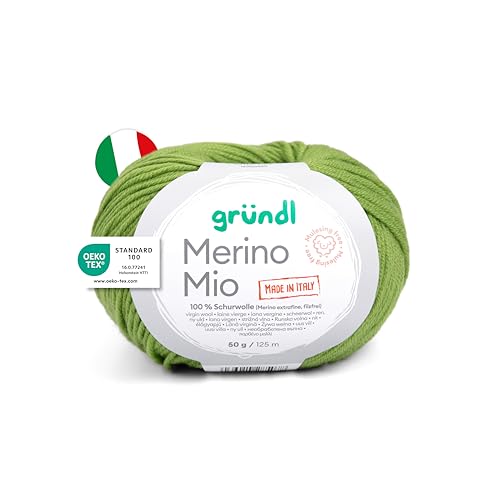 Gründl Wolle Merino Mio - weiche Merinowolle zum Stricken und Häkeln - Kuschelig und hautfreundlich - 100% Schurwolle (Merino extrafein) - 1 Knäuel - 50 g / 125 m - Nadelstärke 3-4 - lindgrün von Gründl