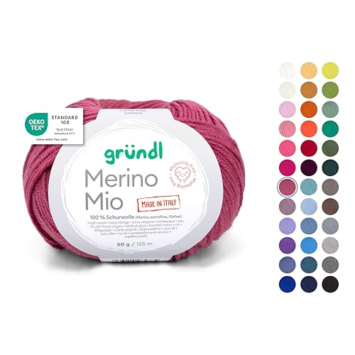 Gründl Wolle Merino Mio - weiche Merinowolle zum Stricken und Häkeln - Kuschelig und hautfreundliche - 100% Schurwolle (Merino extrafein) - 1 Knäuel - 50 g / 125 m - Nadelstärke 3-4 - orchidee von Gründl