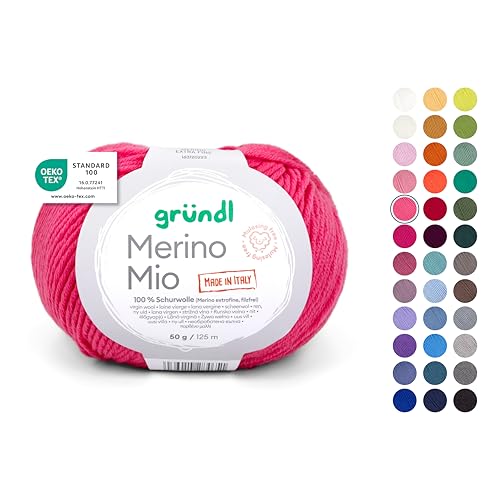 Gründl Wolle Merino Mio - weiche Merinowolle zum Stricken und Häkeln - Kuschelig und hautfreundliche - 100% Schurwolle (Merino extrafein) - 1 Knäuel - 50 g / 125 m - Nadelstärke 3-4 - pink von Gründl