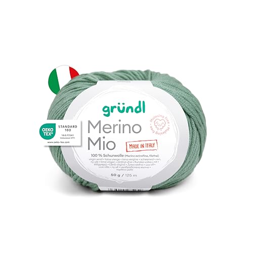 Gründl Wolle Merino Mio - weiche Merinowolle zum Stricken und Häkeln - Kuschelig und hautfreundlich - 100% Schurwolle (Merino extrafein) - 1 Knäuel - 50 g / 125 m - Nadelstärke 3-4 - salbei von Gründl
