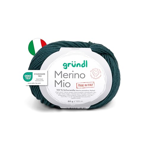 Gründl Wolle Merino Mio - weiche Merinowolle zum Stricken und Häkeln - Kuschelig und hautfreundliche - 100% Schurwolle (Merino extrafein) - 1 Knäuel - 50 g / 125 m - Nadelstärke 3-4 - tannengrün von Gründl