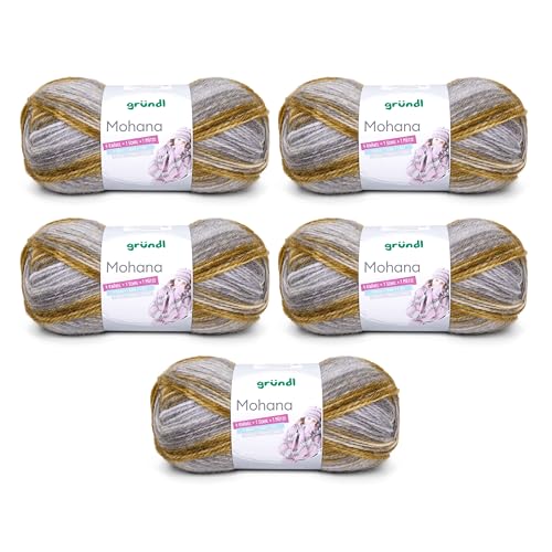 Gründl Wolle Mohanna Strick- und Häkelgarn aus 90% Polyacryl, 10% Mohair, 5 x 100 g, dicke Wolle, hellgrau-quitte-oliv Gründl Wolle Mohanna Strick- und Häkelgarn aus 90% Polyacryl, 10% Mohair, 5 x 100 g, dicke Wolle, hellgrau-quitte-oliv von Gründl