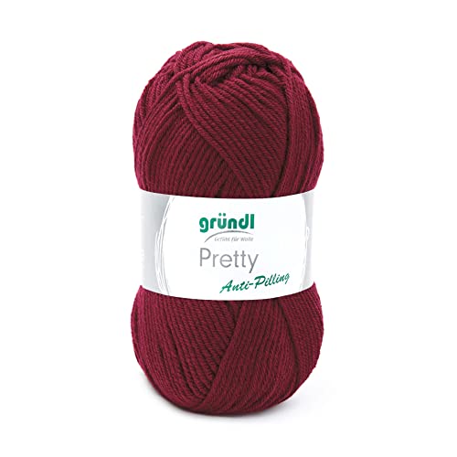 Gründl Wolle Pretty, 100g/166 m, Allroundgarn zum Häkeln und Stricken,100% Polyacryl,NS 5-6,wollartiger Charakter,weich u. pflegeleicht,Anti Pilling, (13 weinrot) von Gründl