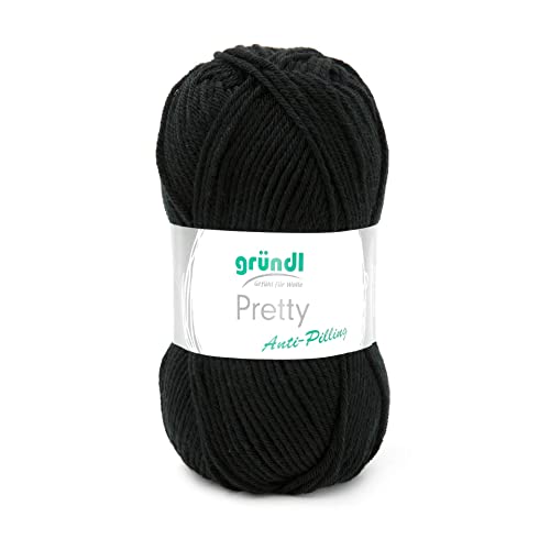 Gründl Wolle Pretty, 100g/166 m, Allroundgarn zum Häkeln und Stricken,100% Polyacryl,NS 5-6,wollartiger Charakter,weich u. pflegeleicht,Anti Pilling, (16 schwarz) von Gründl