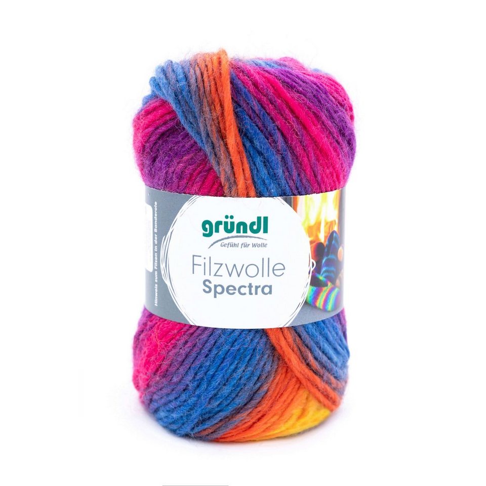 Gründl Wolle Spectra Filzwolle zum Stricken, Häkeln, Filzen, 100g Bastelgarn, 100,00 m (Wolle, reine Schurwolle), einfach zum Filzen in der Waschmaschine von Gründl