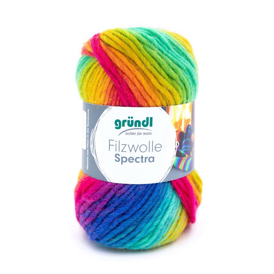 Gründl Wolle Spectra Filzwolle zum Stricken, Häkeln, Filzen, 100g Bastelgarn, 100,00 m (Wolle, reine Schurwolle), einfach zum Filzen in der Waschmaschine von Gründl