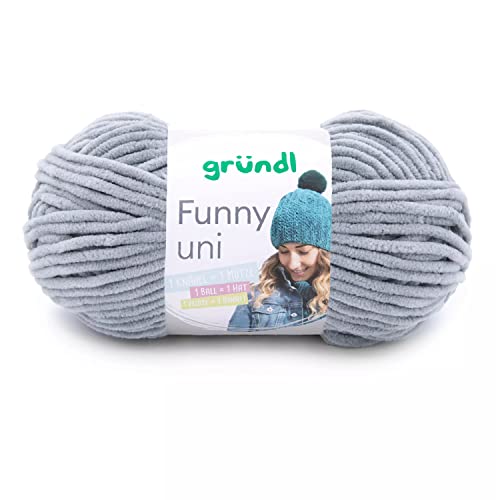 Gründl Wolle Funny uni Chenillegarn, Polyester, Hellgrau, 1 x 100 g, 100 von Gründl