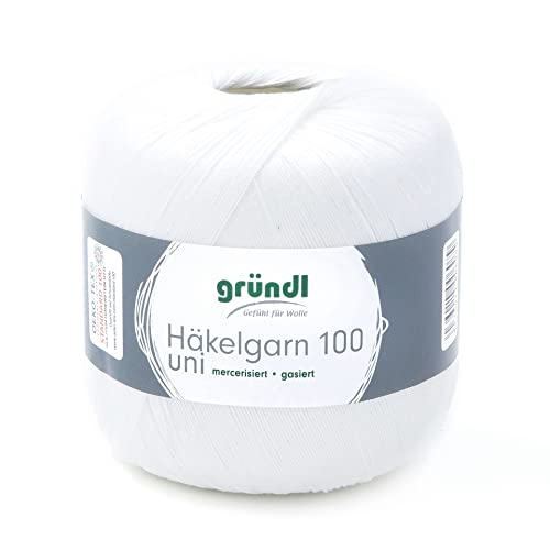 Häkelgarn 100 Gründl 100% Baumwolle, Filetgarn,häkeln, 100g 566 m,NS -2,Stärke 10 (101 weiß) von Gründl