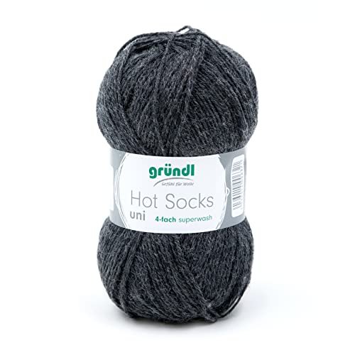 Sockenwolle 4fädig uni 50g | Gründl Hot Socks 4-fädig einfarbig dunkel grau | Strumpfwolle Sockengarn (4ply, 4fach) | 75% Wolle, 25% Polyamid | Socken stricken und häkeln (05 - anthrazit meliert) von Gründl