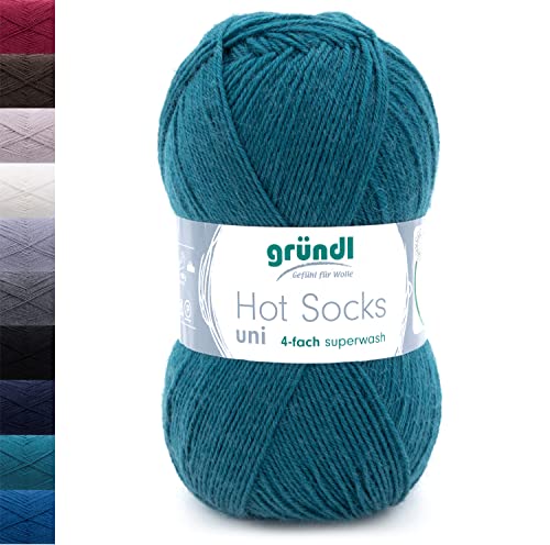 Sockenwolle 4fädig unifarben 100g Gründl Hot Socks 4-fädig einfarbig | 75% Wolle, 25% Polyamid | Strumpfwolle Sockengarn (4ply, 4fach) Wolle für Socken stricken (89 - petrol) von Gründl