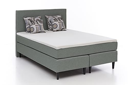 Grüne Betten Luisa 100% vegan, Boxspringbett mit Taschenfederkernmatratze und Massivholzfüßen, inklusive 4 Zierkissen, Stoff, grün, Liegefläche 140 x 200 cm von Grüne Betten